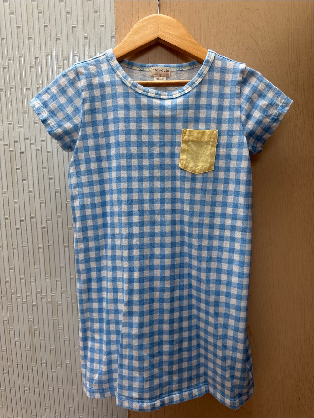 Crewcuts Light Blue and White Gingham Dress with Yellow Chest Pocket